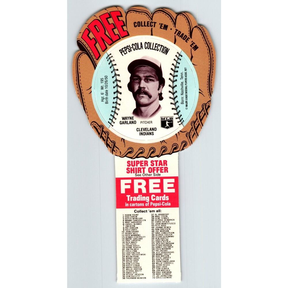 Pepsi Baseball Trading Card 1977 Wayne Garland Cleveland Indians MLB Diecut